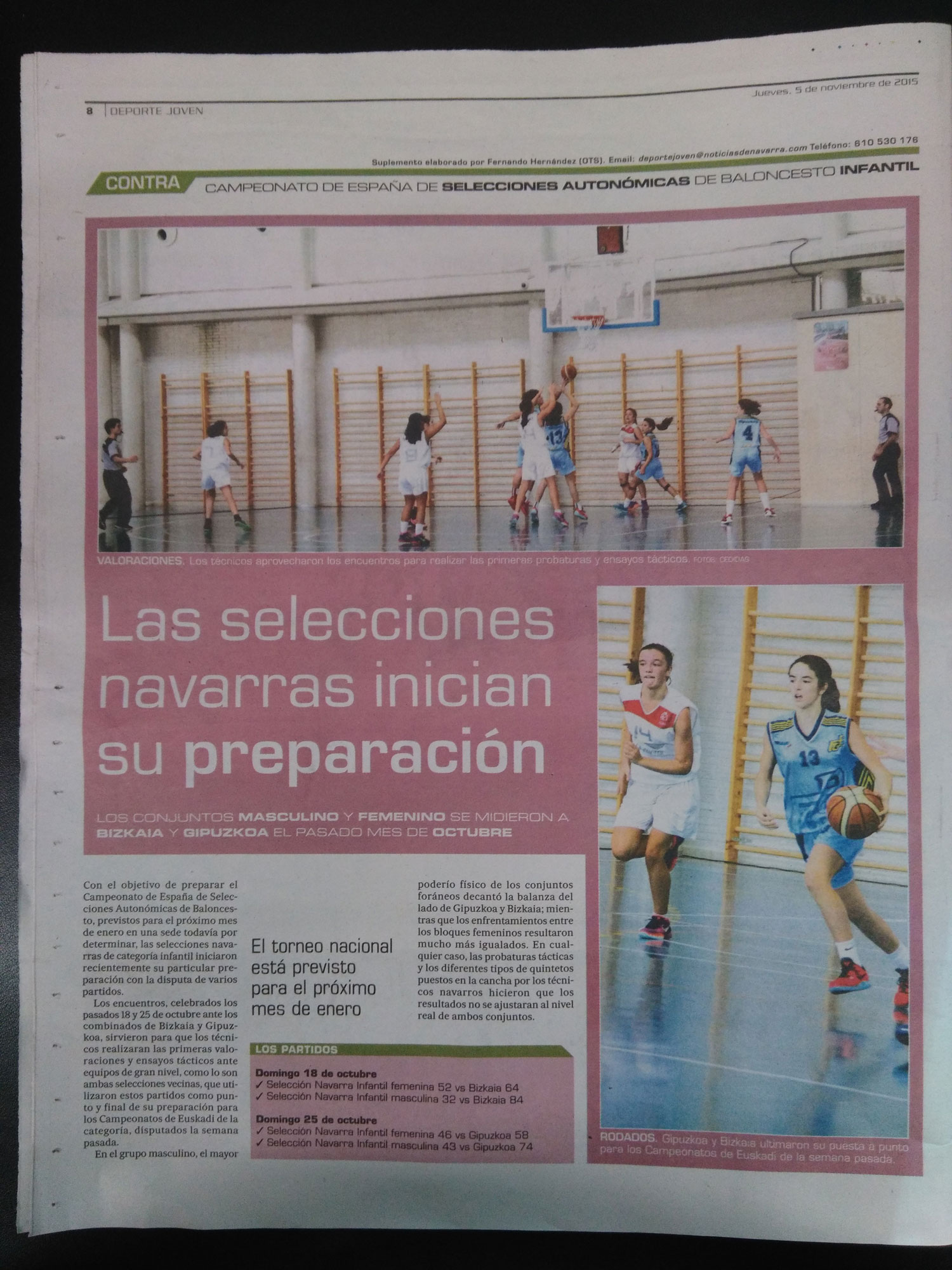 Las Selecciones Navarras en el suplemento &quot;Deporte Joven&quot;